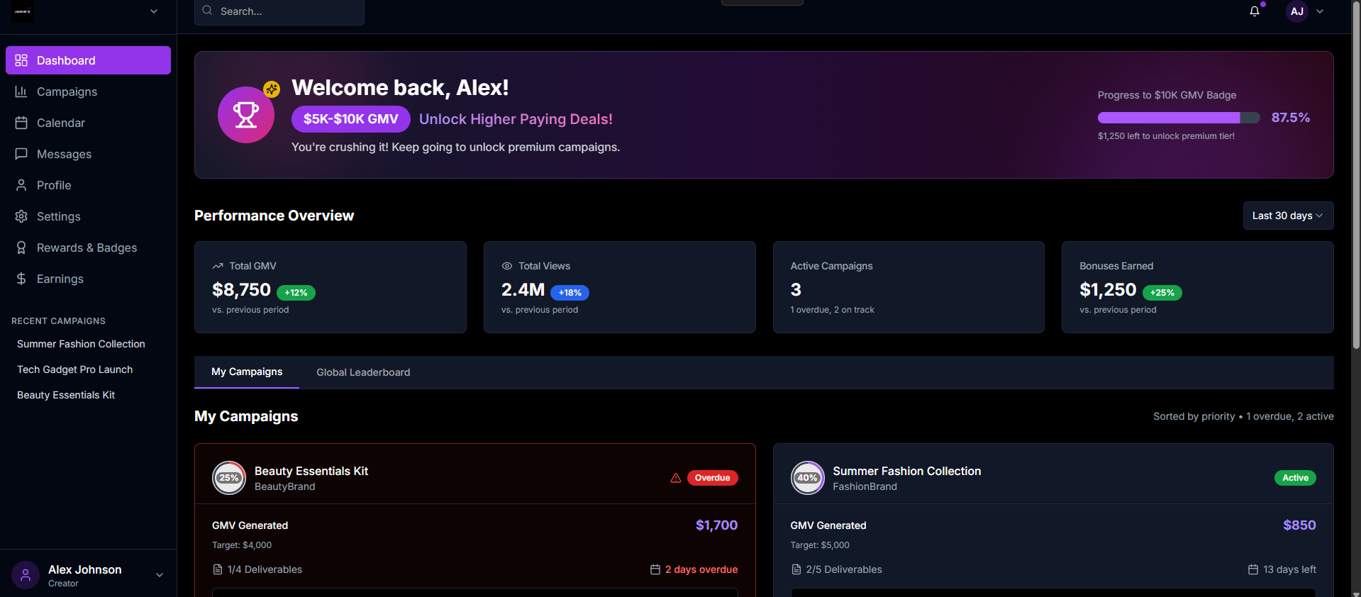 Creator Performance Dashboard